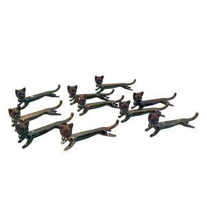 Set Of 10 Silver Plated Cats With Bows or Bells Knife Chopstick Rests With Boxes